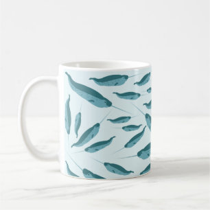Narwhal i Blå oceanen Mönster Kaffemugg