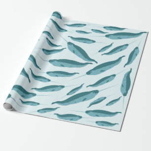 Narwhal i Blå oceanen Mönster Presentpapper