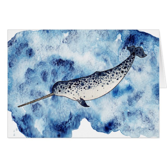 Narwhal i ett stänk av akvarellen hälsningskort (Framsidan Horizontal)