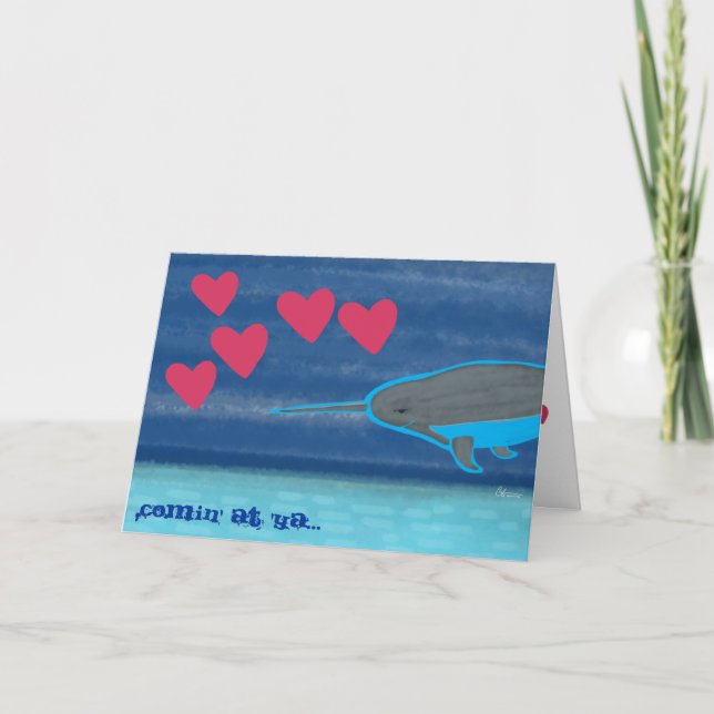 Narwhal i Kärlek Alla hjärtans dagskort Helgkort (Framsida)