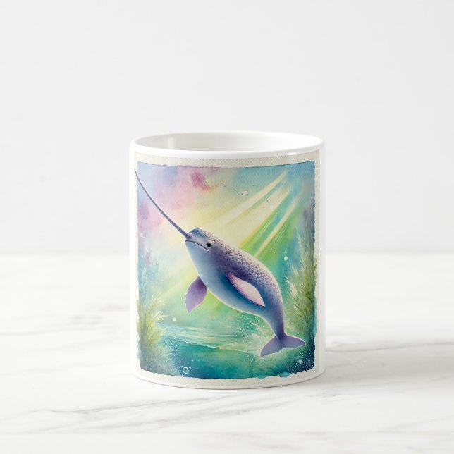 Narwhal in the Deep 110924AREF142 - Watercolor Kaffemugg (Center)
