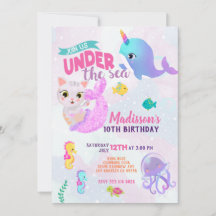 Narwhal Katt Sjöröding Purrmaids Födelsedagsinbjud