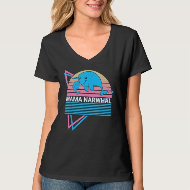 Narwhal Mama Retro Mama Narwhal T Shirt (Framsida)