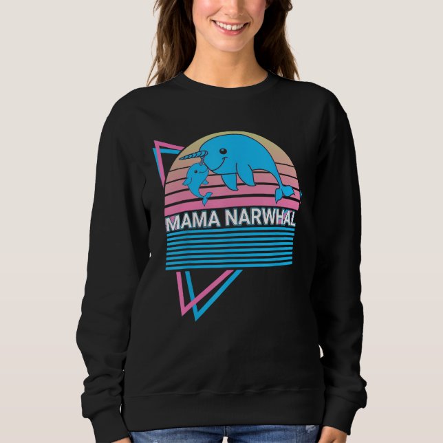 Narwhal Mama Retro Mama Narwhal T Shirt (Framsida)