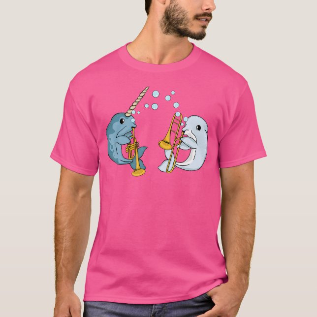 Narwhal Musician Trombone Kids Beluga Whale Trumpe T Shirt (Framsida)
