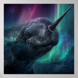 Narwhal Mystical Guardian - Aurora Arktiska natten Poster