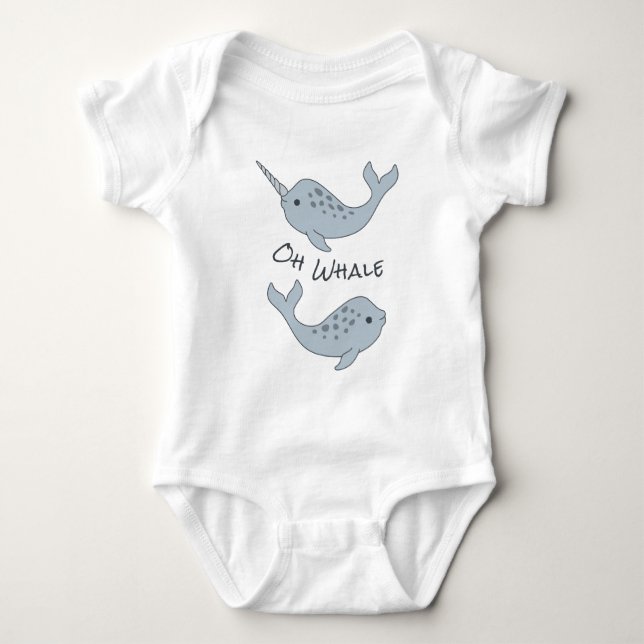 Narwhal Oh Whale Baby Bodykostym (Mörk Text) T Shirt (Framsida)