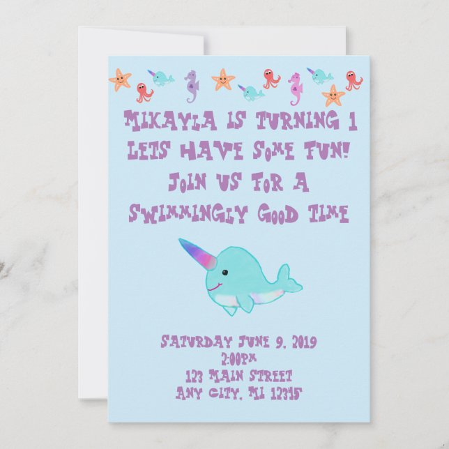 Narwhal personlig inbjudningar (Framsida)