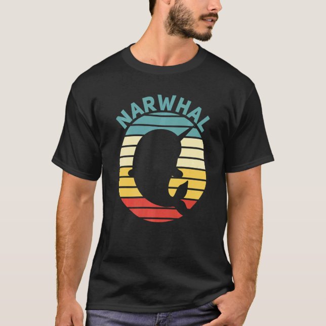 Narwhal Retro Sunset Unicorn of the Sea Narwhal T Shirt (Framsida)
