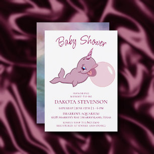 Narwhal Rosa Girly Kawaii Chibi Bubblegum Shower Inbjudningar