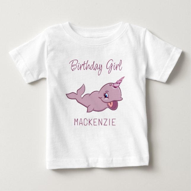 Narwhal Rosa | Girly Kawaii Chibi Tecknad Animal T Shirt (Framsida)