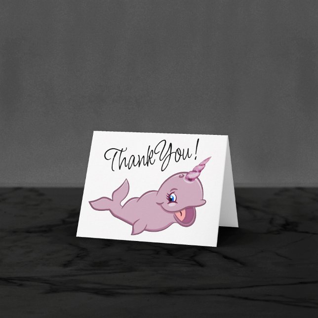 Narwhal Rosa | Girly Kawaii Chibi Tecknad Animal Tack Kort (Skapare uppladdad)
