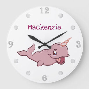 Narwhal Rosa Girly Kawaii Chibi Tecknad Anpassni Stor Klocka