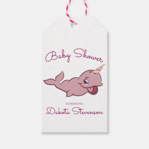 Narwhal Rosa Girly Kawaii Chibi Tecknad Shower Presentetikett