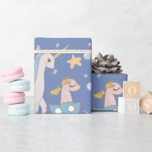 Narwhal Sjöjungfru Unicorn Dragon Pastel Personlig Presentpapper