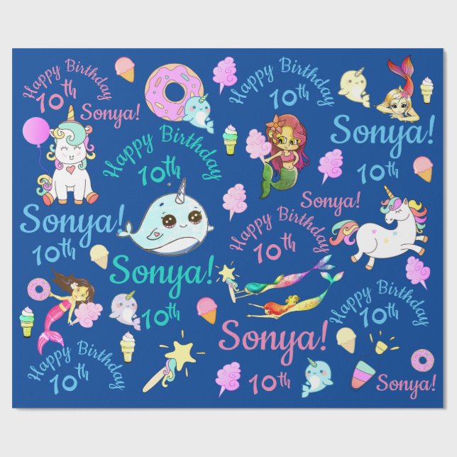 Narwhal sjöjungfru, Unicornpersonlignamn, ålder Presentpapper (Platt)