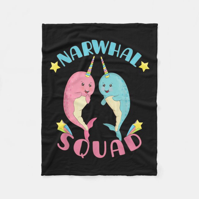 Narwhal Squad Cute Kawaii Narwhals Narwhale Fleecefilt (Framsidan)