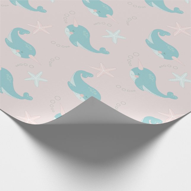 Narwhal & Starfish Mönster Ljus rosa Presentpapper (Hörn)