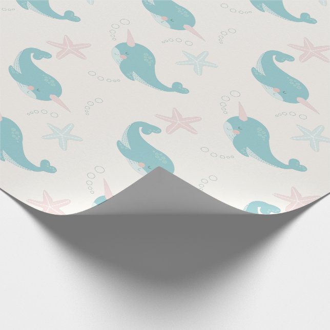 Narwhal & Starfish Mönster White Presentpapper (Hörn)