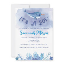 Narwhal under Sea Baby Shower-inbjudan