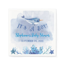 Narwhal under Sea Baby Shower Napkin