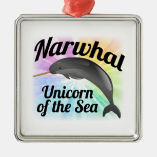Narwhal Unicorn av havet, gullig regnbåge Julgransprydnad Metall