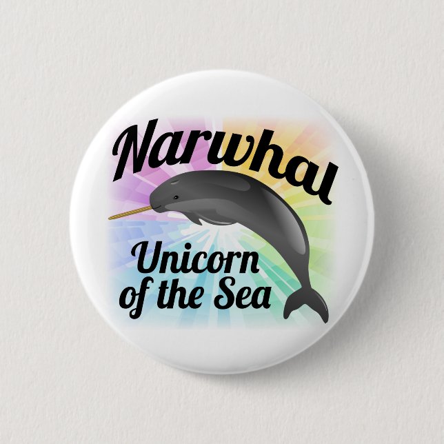Narwhal Unicorn av havet, gullig regnbåge Knapp (Framsida)