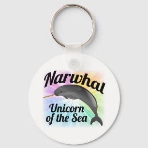 Narwhal Unicorn av havet, gullig regnbåge Nyckelring