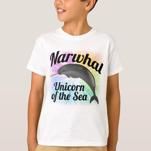 Narwhal Unicorn av havet, gullig regnbåge Tee (Framsida)