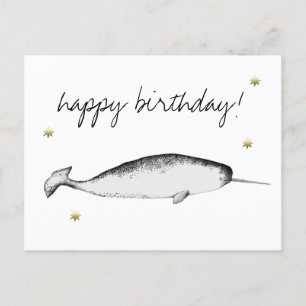 Narwhal Unicorn Illustration Whale Älskare Birthda Vykort
