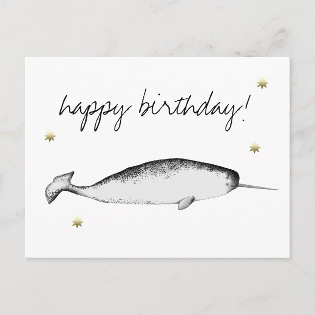 Narwhal Unicorn Illustration Whale Älskare Birthda Vykort (Framsida)