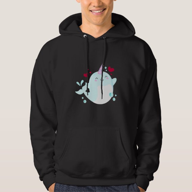Narwhal Unicorn Kärlek Heart Narwhale Sea Animals  Hoodie (Framsida)