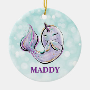 Narwhal Unicorn of the Sea Cute Kids Julgransprydnad Keramik