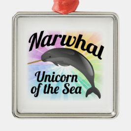 Narwhal Unicorn of the Sea, Cute Rainbow Julgransprydnad Metall