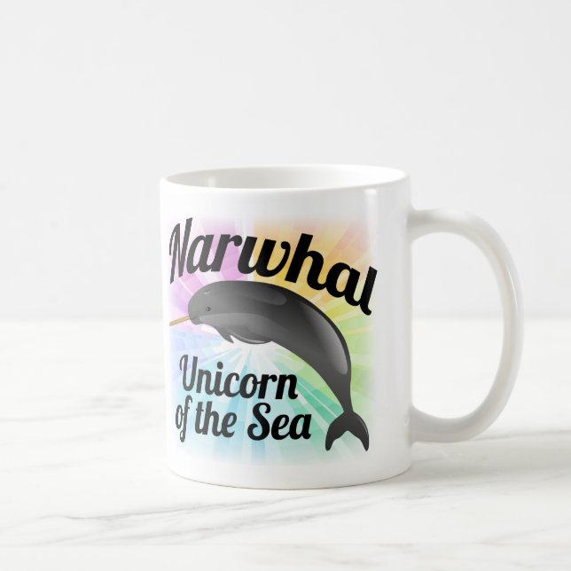 Narwhal Unicorn of the Sea, Cute Rainbow Kaffemugg (Höger)