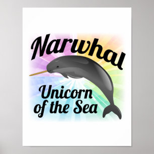 Narwhal Unicorn of the Sea, Cute Rainbow Poster