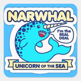 Narwhal Unicorn of the Sea Fyrkantigt Klistermärke