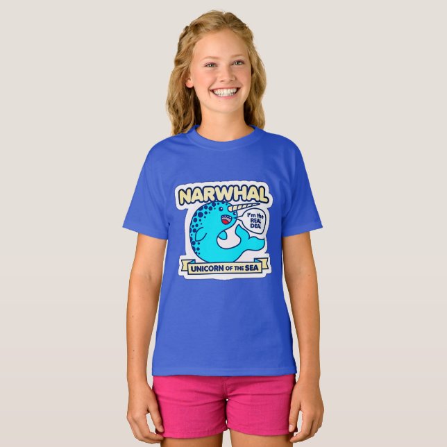 Narwhal Unicorn of the Sea Tee Shirt (Hel framsida)