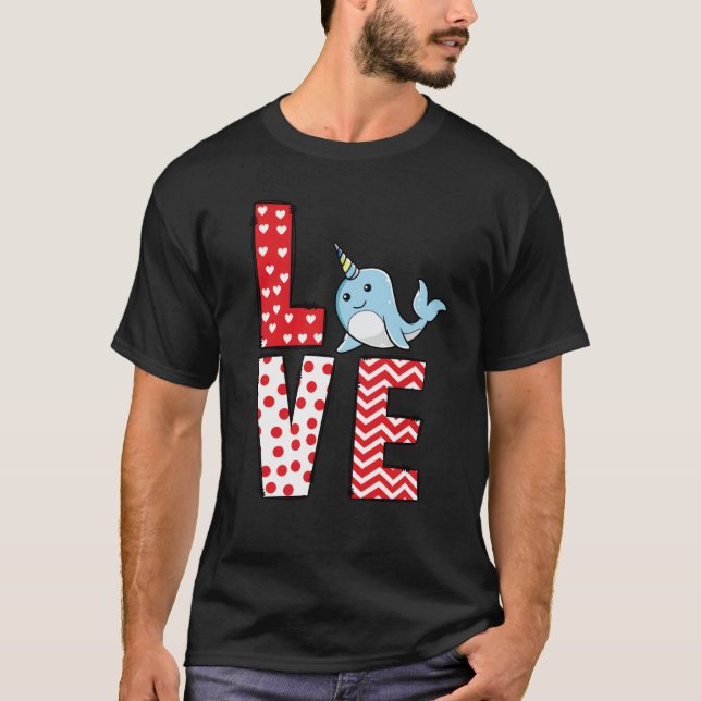 Narwhal Valentines Day Love Valentine Cute Hearts T Shirt (Framsida)