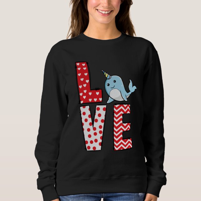 Narwhal Valentines Day Love Valentine Cute Hearts T Shirt (Framsida)