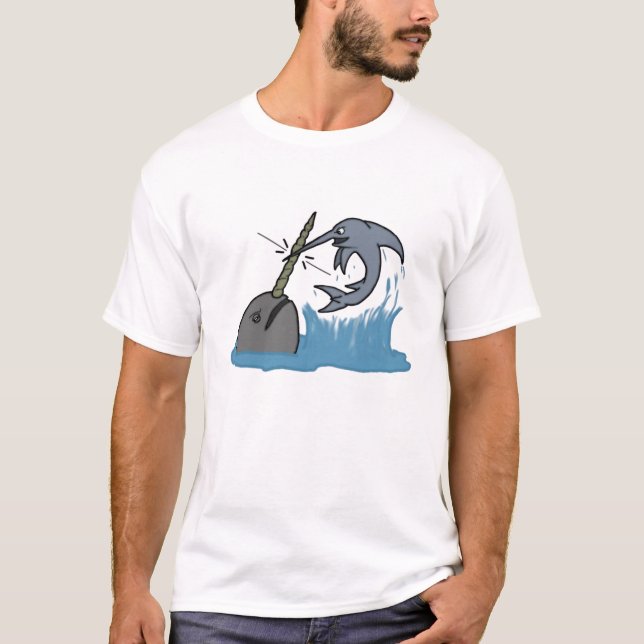 Narwhal VS Swordfish T Shirt (Framsida)