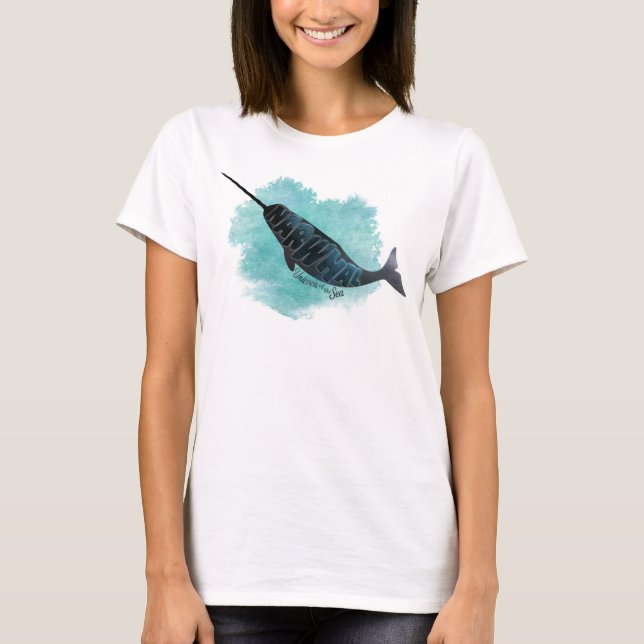 Narwhal, Watercolor Ocean Heart T-shirt (Framsida)