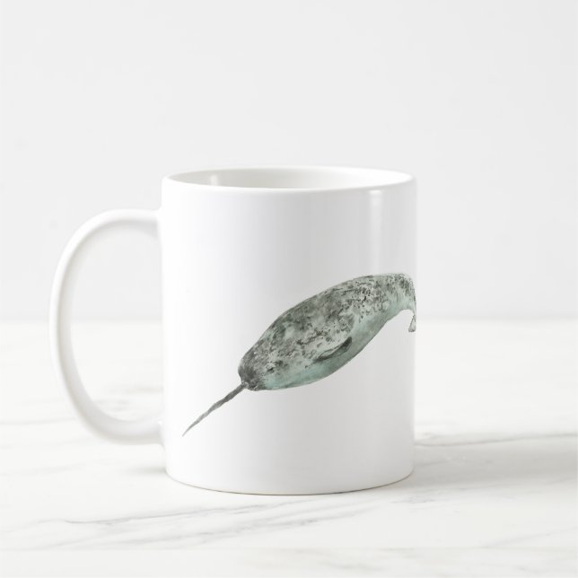 Narwhal whale watercolor kaffemugg (Vänster)