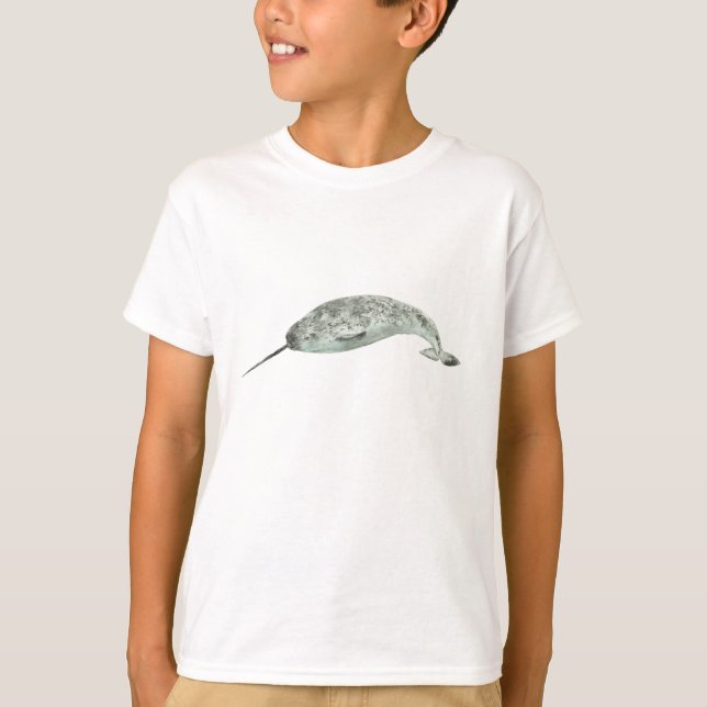 Narwhal whale watercolor t shirt (Framsida)