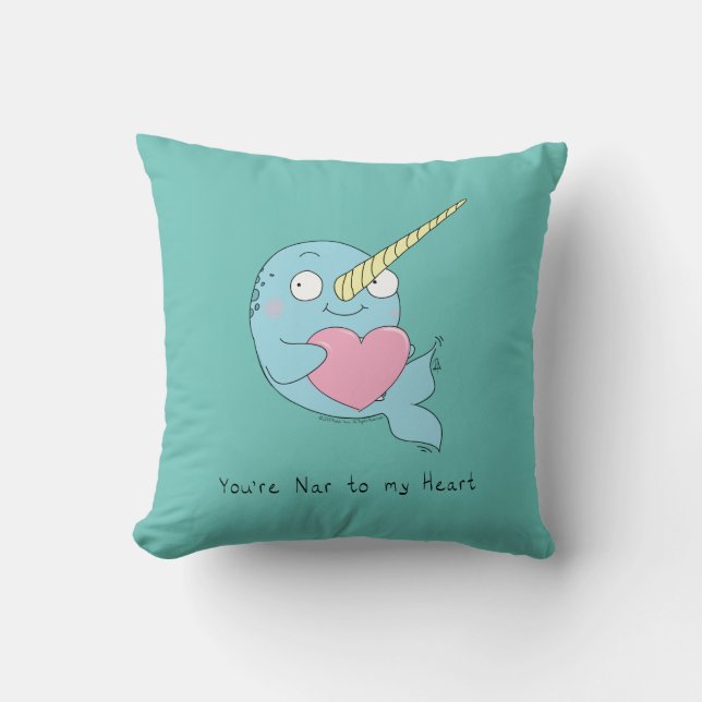 Narwhal with Heart Valentine Day Pillow Kudde (Framsida)