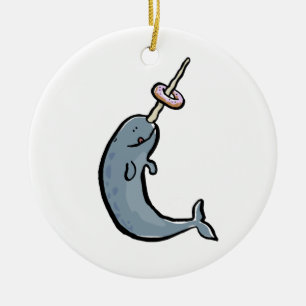 narwhale och munk julgransprydnad keramik