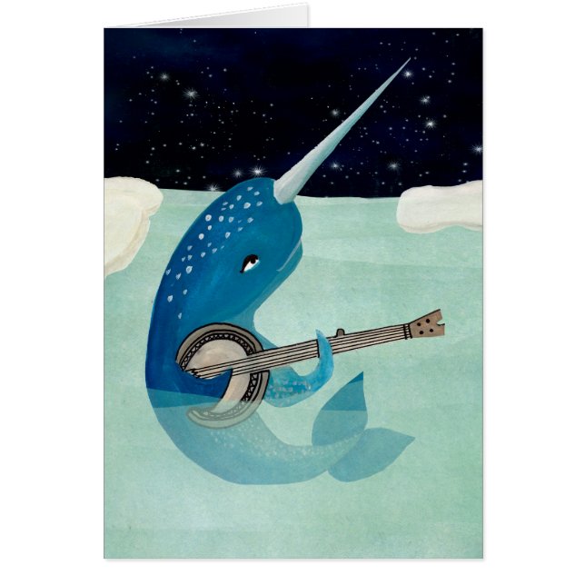 Narwhals Aquarelle - Narwhal leker Banjokortet Hälsningskort (Framsidan)
