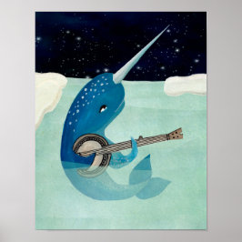 Narwhals Aquarelle - Narwhal play Banjo Poster