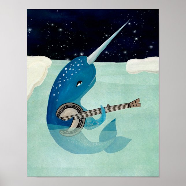 Narwhals Aquarelle - Narwhal play Banjo Poster (Framsidan)