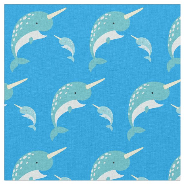 Narwhals Cute Tecknad Kids Tyg (Närbild)